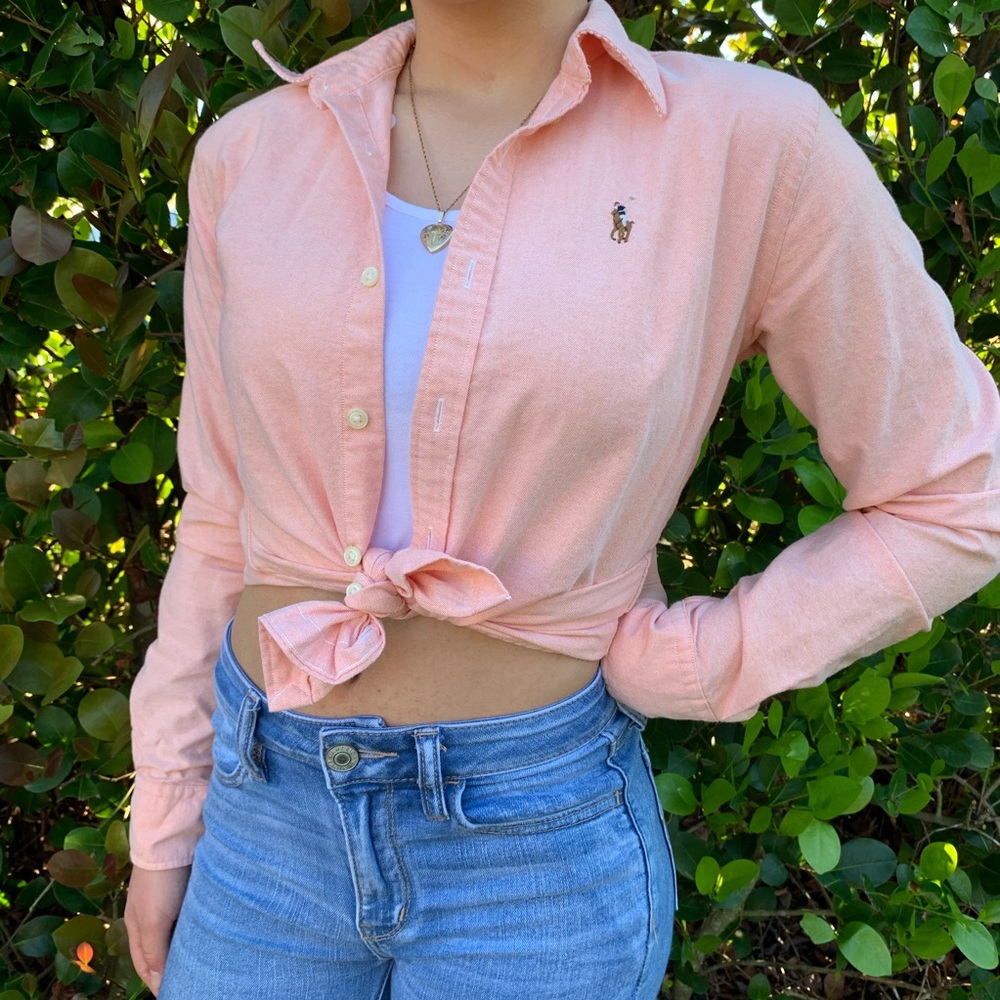 light peach button up